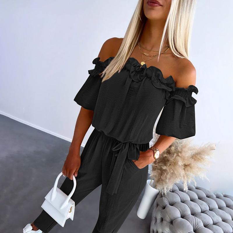 Sophie | Elegant Off-Shoulder Frill Tie-Waist Jumpsuit - Eliza-Warszawa