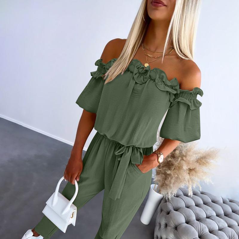 Sophie | Elegant Off-Shoulder Frill Tie-Waist Jumpsuit - Eliza-Warszawa