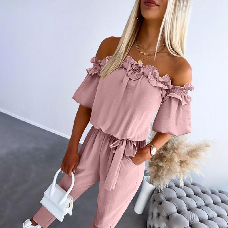 Sophie | Elegant Off-Shoulder Frill Tie-Waist Jumpsuit - Eliza-Warszawa
