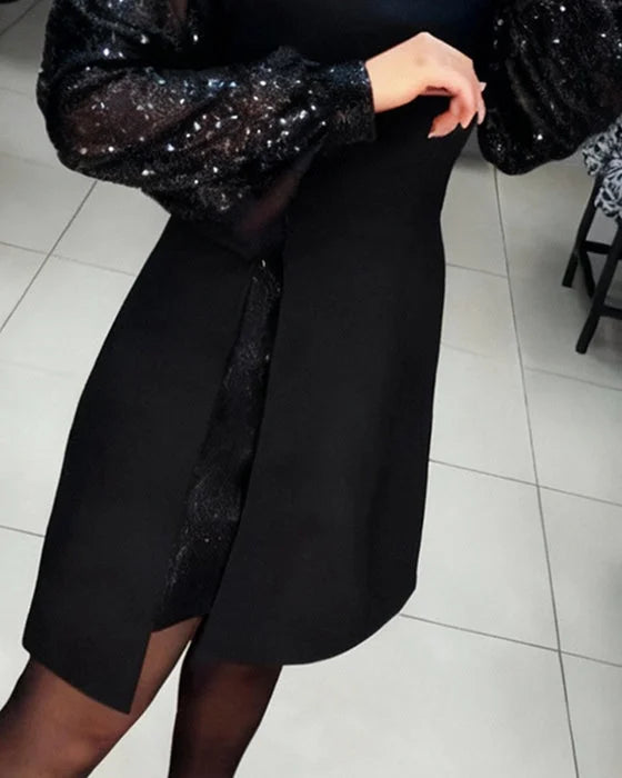 Sophie | Elegant Sequin Sleeve Knee-Length Formal Dress - Eliza-Warszawa