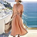 Sophie | Elegant V-Neck Flattering Relaxed Fit Dress - Eliza-Warszawa