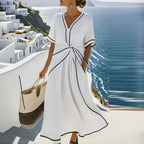 Sophie | Elegant V-Neck Flattering Relaxed Fit Dress - Eliza-Warszawa