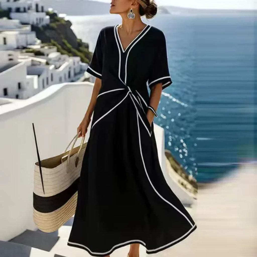 Sophie | Elegant V-Neck Flattering Relaxed Fit Dress - Eliza-Warszawa
