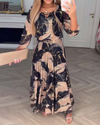Sophie | Printed Waist-Defined Midi Dress with Elegant Three-Quarter Sleeves - Eliza-Warszawa