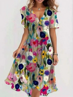 Sophie | Vibrant Boho Print Flowy Midi Dress with V-Neck Silhouette - Eliza-Warszawa