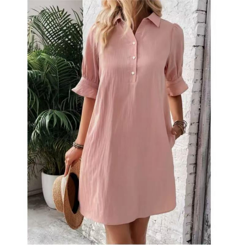 Sophie | White Button Down Linen Shirt Dress with Relaxed Fit - Eliza-Warszawa