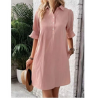 Sophie | White Button Down Linen Shirt Dress with Relaxed Fit - Eliza-Warszawa