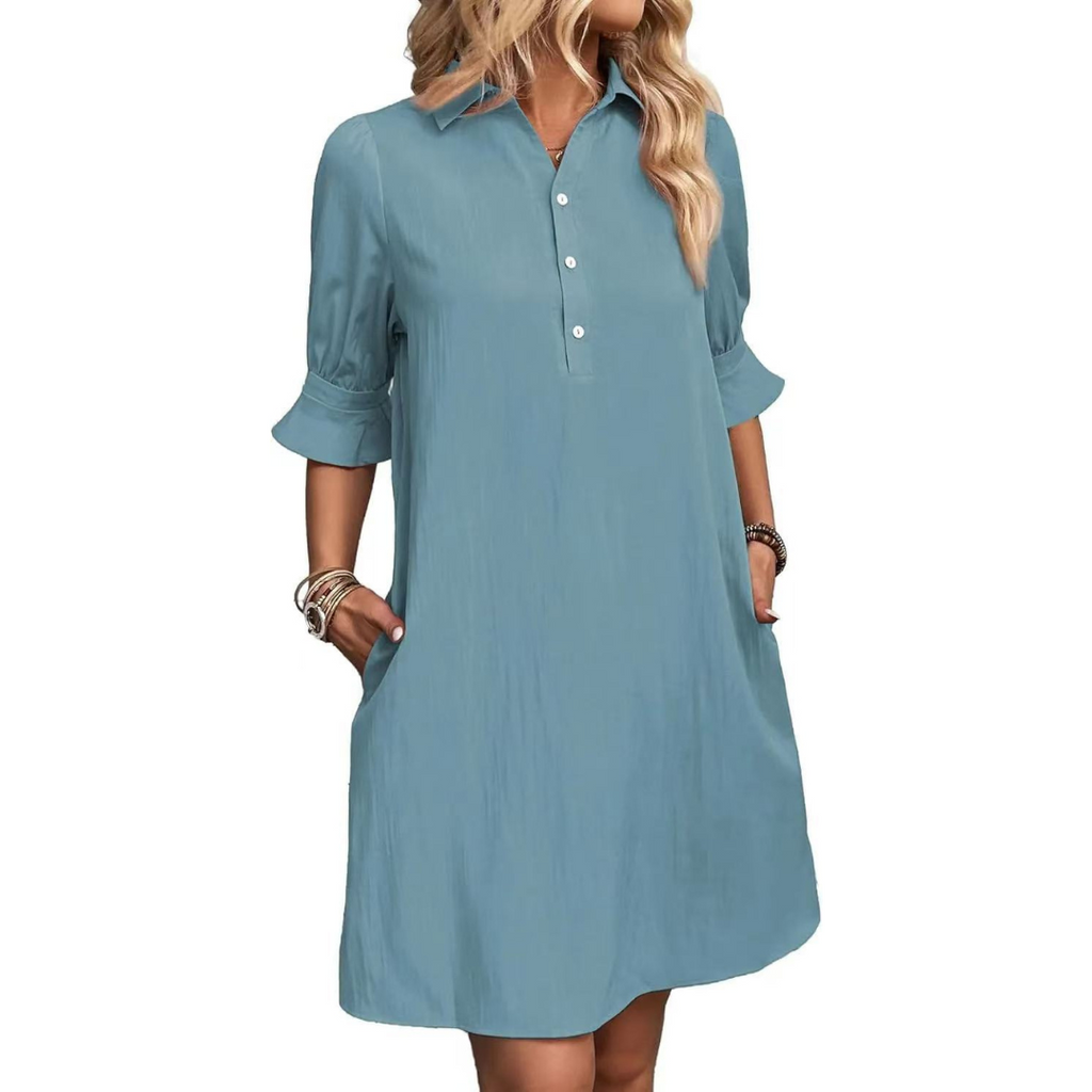 Sophie | White Button Down Linen Shirt Dress with Relaxed Fit - Eliza-Warszawa