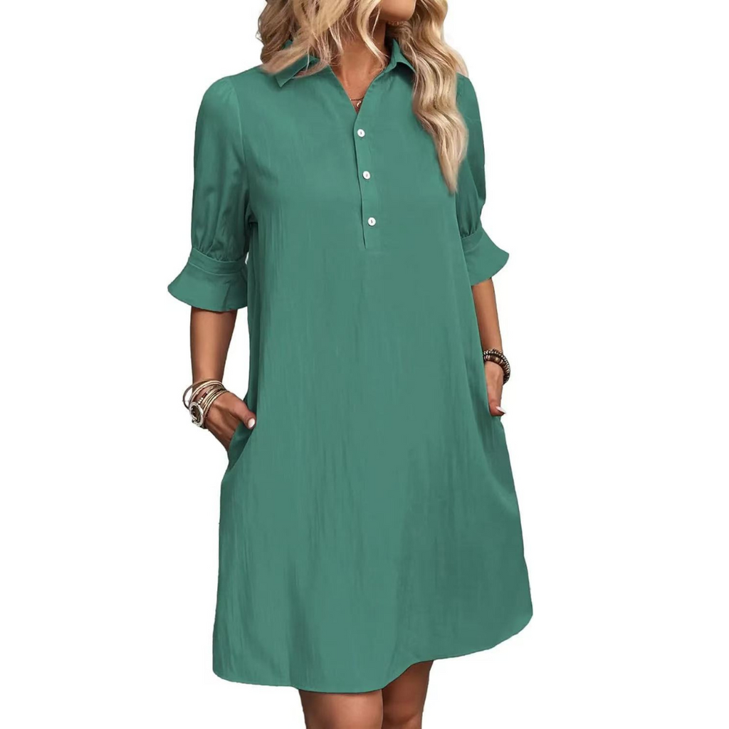 Sophie | White Button Down Linen Shirt Dress with Relaxed Fit - Eliza-Warszawa