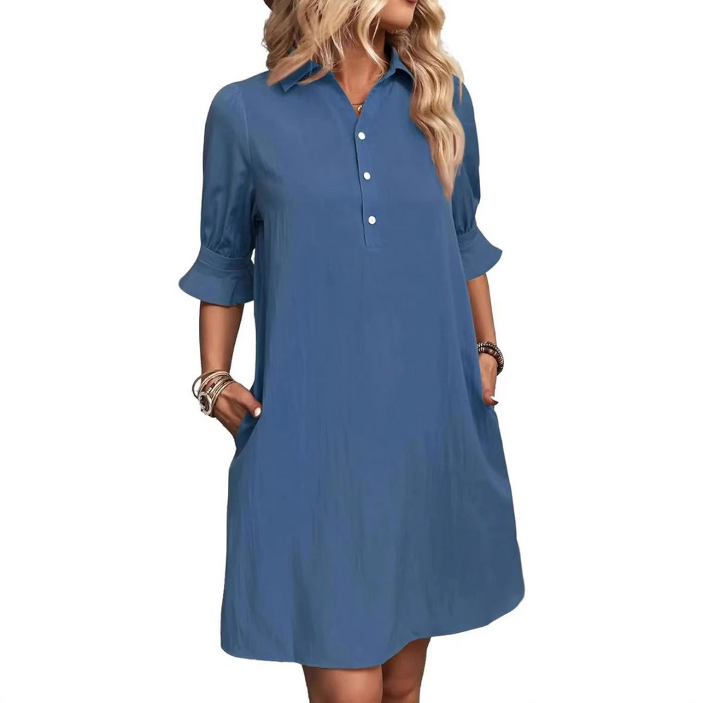 Sophie | White Button Down Linen Shirt Dress with Relaxed Fit - Eliza-Warszawa