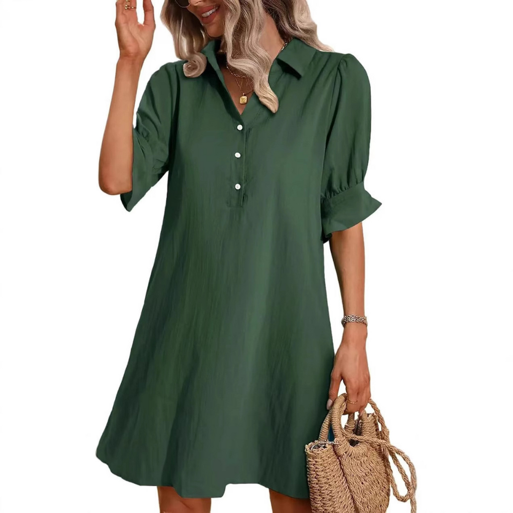 Sophie | White Button Down Linen Shirt Dress with Relaxed Fit - Eliza-Warszawa