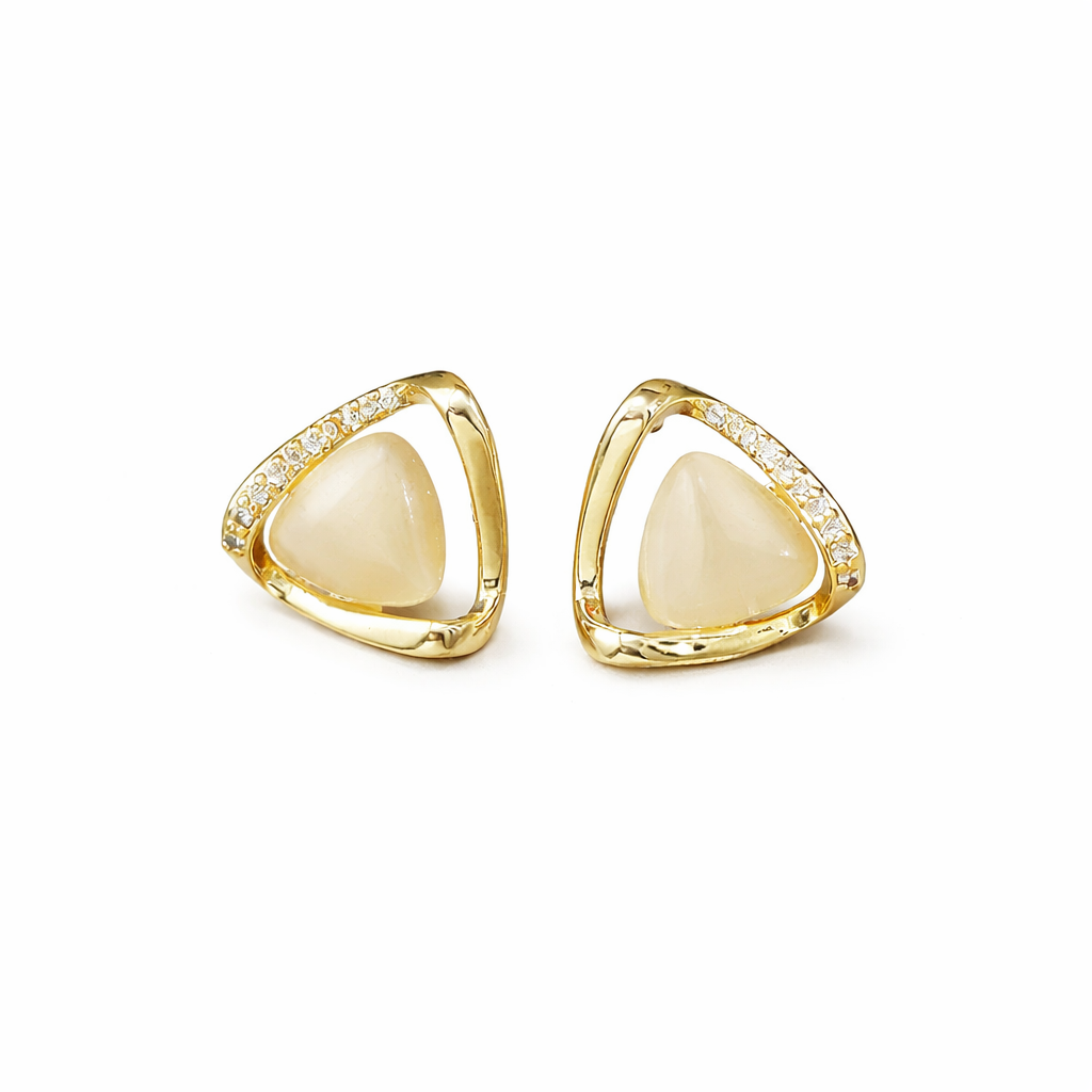 Sophisticated Triangular Opal and Crystal Earrings