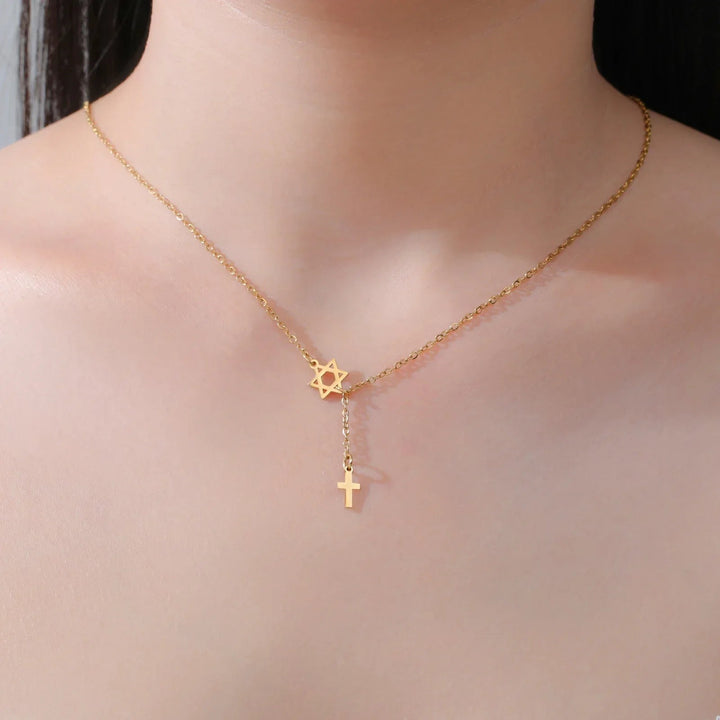 Stainless Steel Star & Cross Necklace