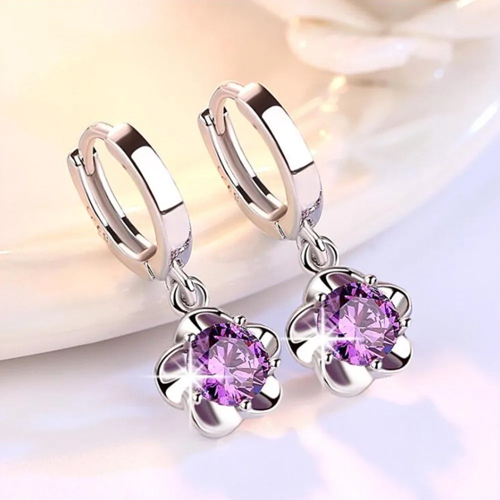 Sterling Silver Purple and White Zircon Earrings - Eliza-Warszawa