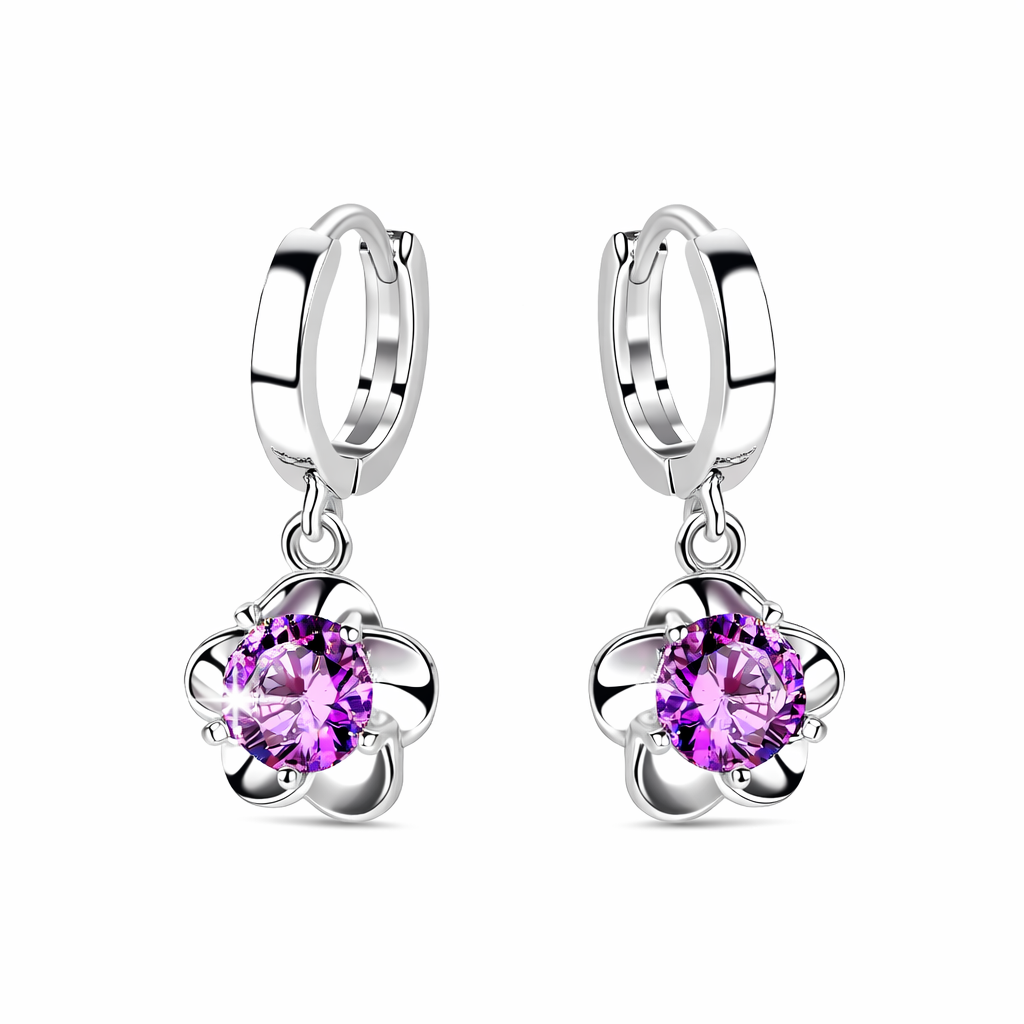 Sterling Silver Purple and White Zircon Earrings - Eliza-Warszawa
