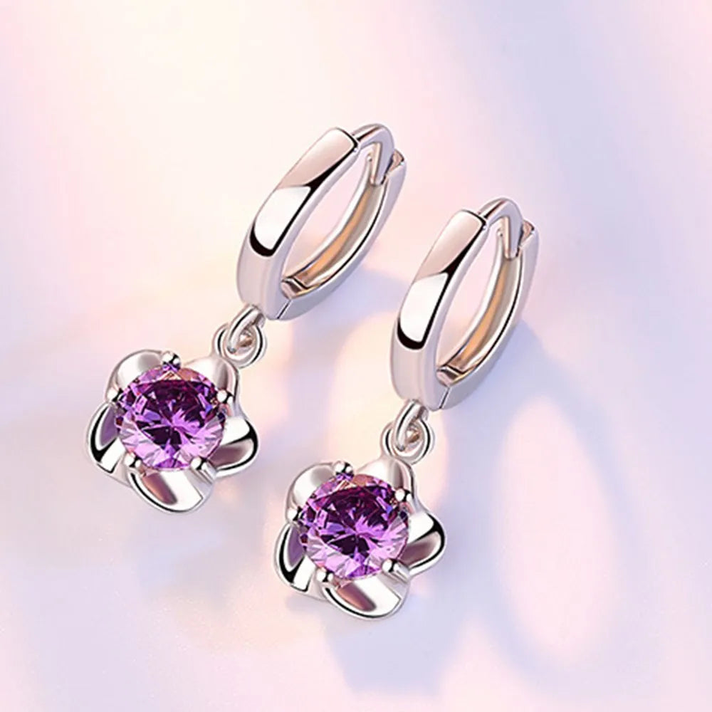 Sterling Silver Purple and White Zircon Earrings - Eliza-Warszawa