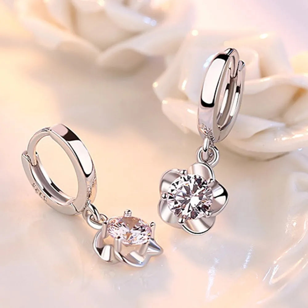Sterling Silver Purple and White Zircon Earrings - Eliza-Warszawa