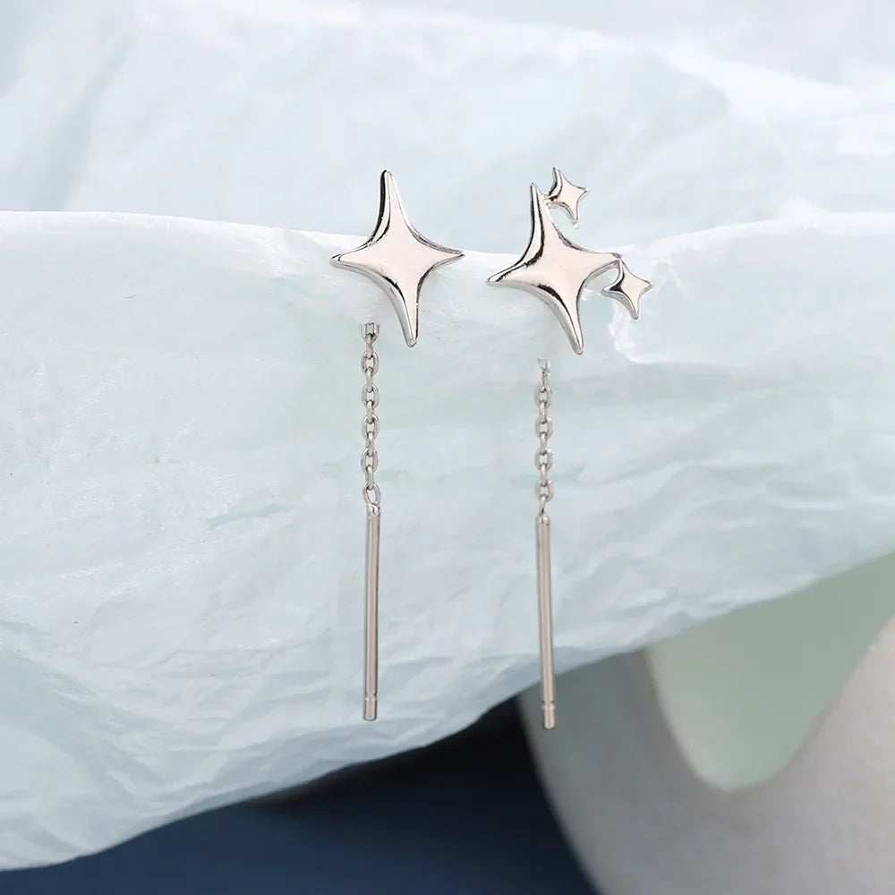 Sterling Silver Star Chain Earrings