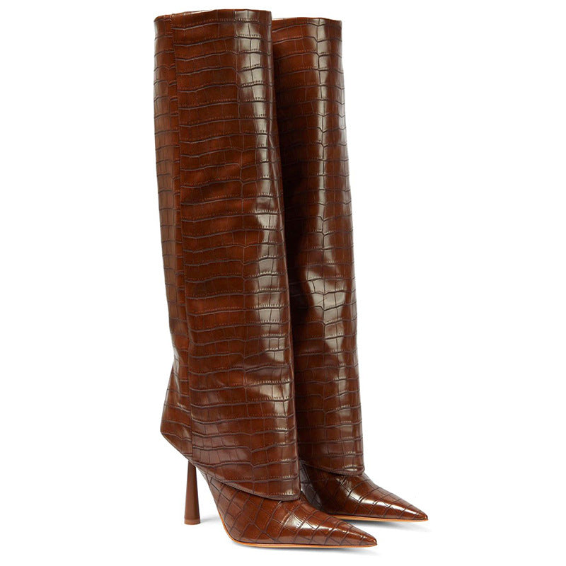 Stone-patterned pointed-toe stiletto boots - Eliza-Warszawa