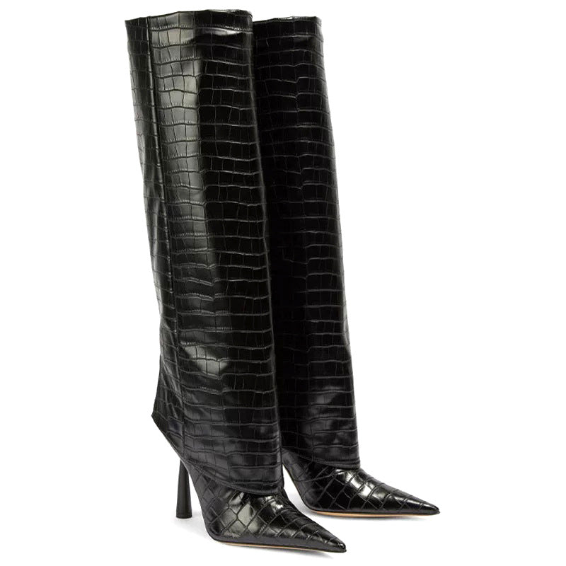 Stone-patterned pointed-toe stiletto boots - Eliza-Warszawa