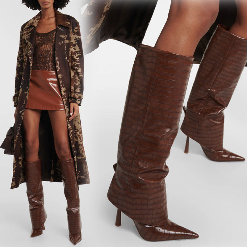 Stone-patterned pointed-toe stiletto boots - Eliza-Warszawa