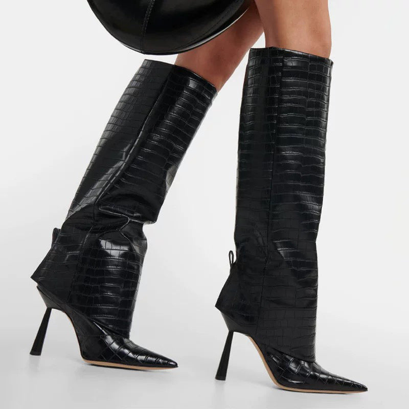 Stone-patterned pointed-toe stiletto boots - Eliza-Warszawa