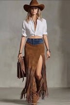 Suede Fringe Maxi Skirt - Eliza-Warszawa