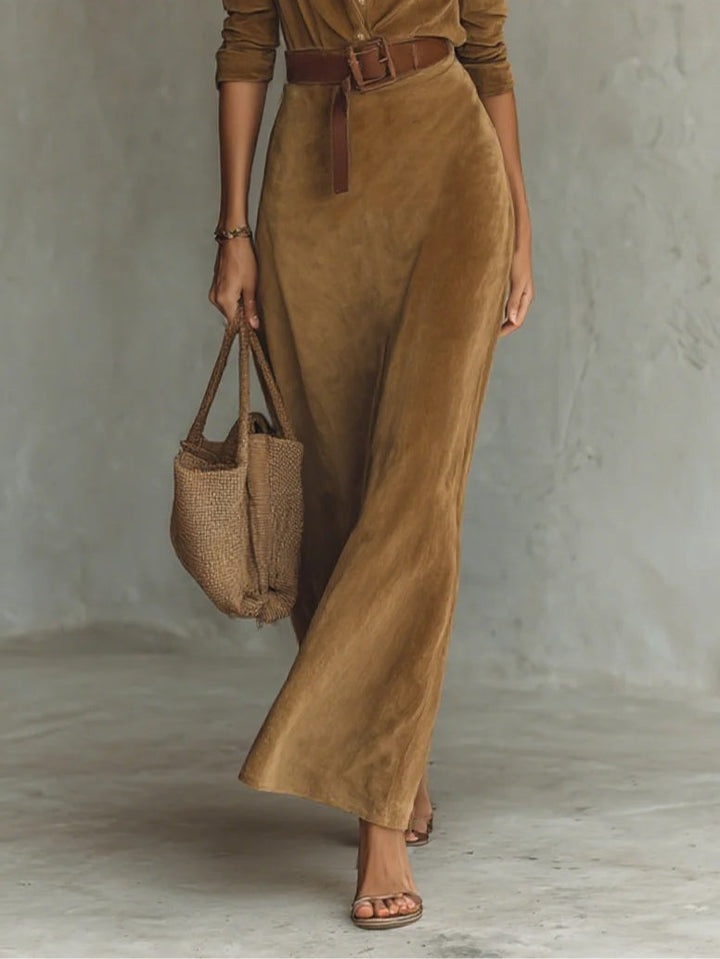 Suede Single-breasted Lapel Maxi Dress - Eliza-Warszawa