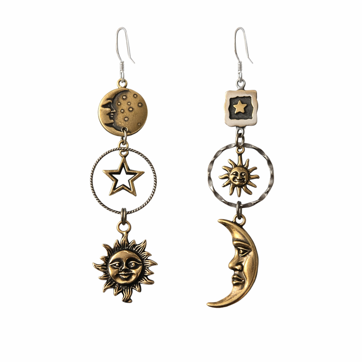 Sun-Moon Pendant Drop Earrings