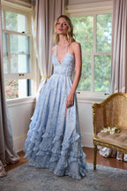The Scarlette Dress in Blue Tapestry Rose - Eliza-Warszawa
