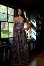 The Scarlette Dress in Chocolate Peony Print - Eliza-Warszawa