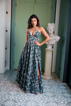 The Scarlette Dress in Emerald Peony Print - Eliza-Warszawa