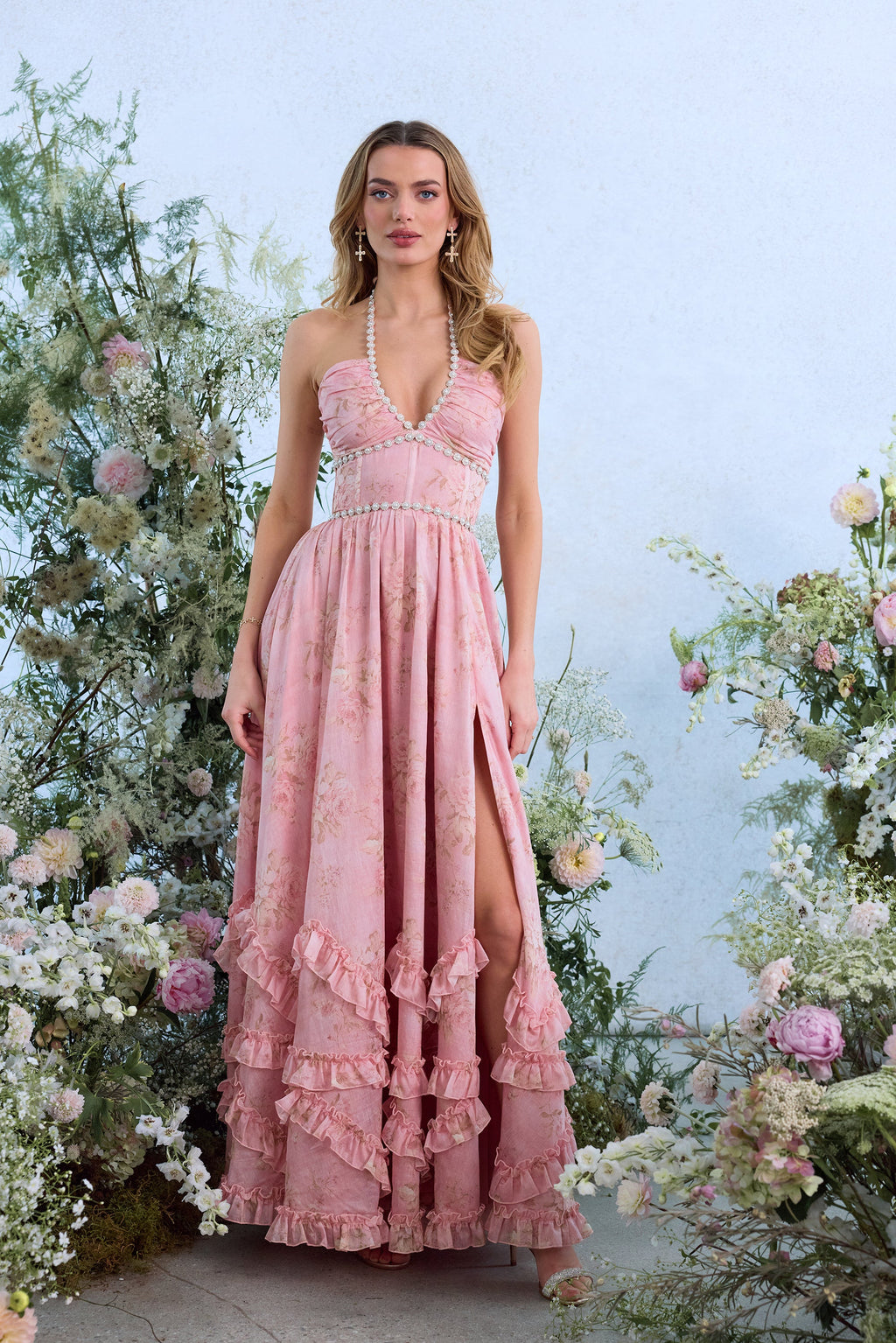 The Scarlette Dress in Light Pink Tapestry Rose - Eliza-Warszawa