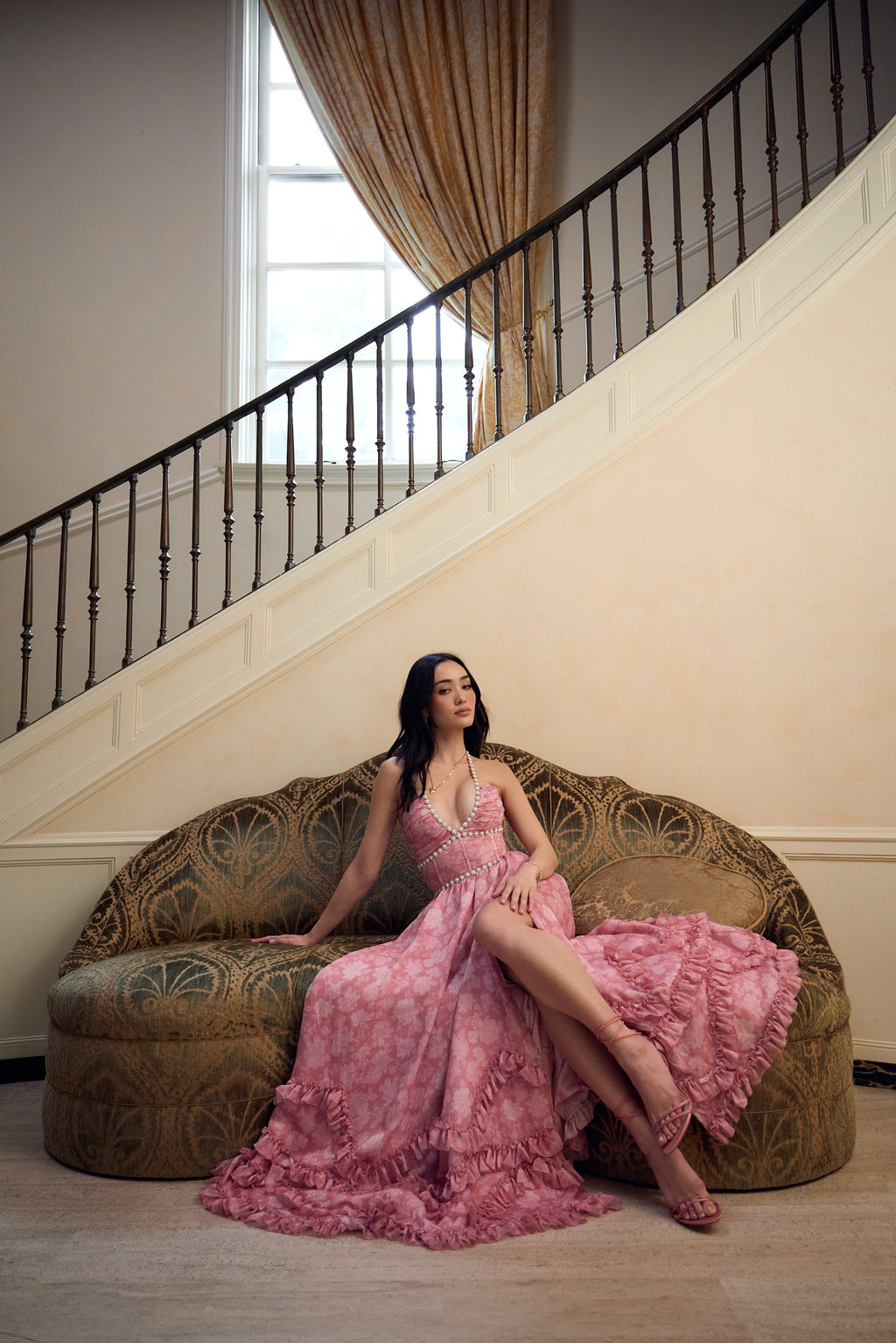The Scarlette Dress in Pink Peony Print - Eliza-Warszawa