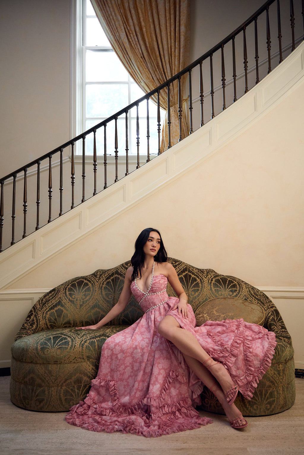 The Scarlette Dress in Pink Peony Print - Eliza-Warszawa