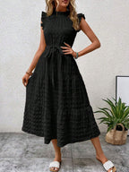 Tied Ruffled Cap Sleeve Midi Dress - Eliza-Warszawa