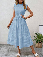 Tied Ruffled Cap Sleeve Midi Dress - Eliza-Warszawa