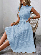 Tied Ruffled Cap Sleeve Midi Dress - Eliza-Warszawa