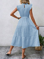 Tied Ruffled Cap Sleeve Midi Dress - Eliza-Warszawa