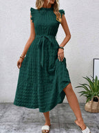 Tied Ruffled Cap Sleeve Midi Dress - Eliza-Warszawa
