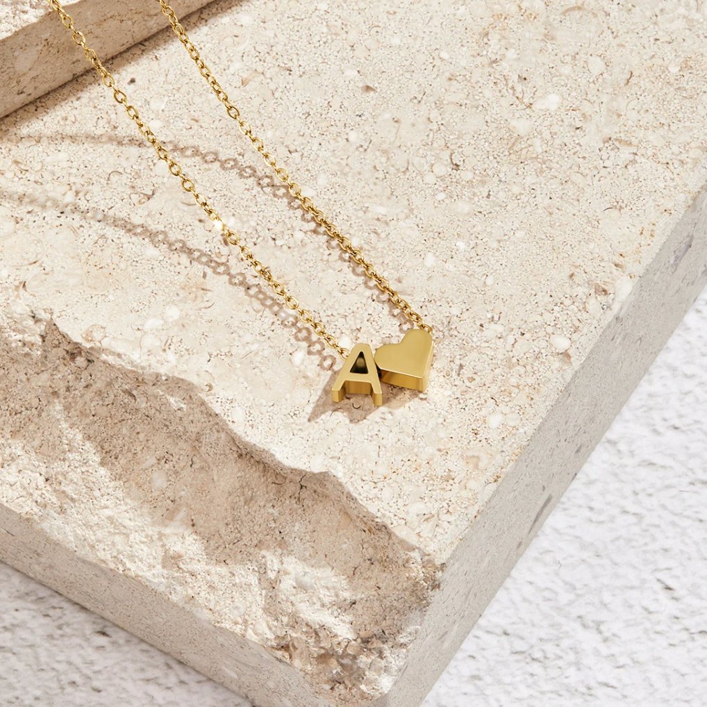 Timeless Initial Necklace with Heart Charm