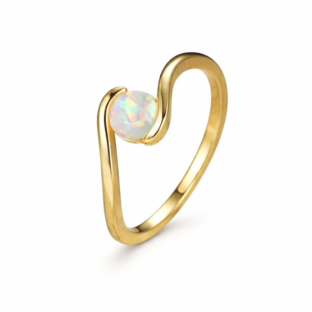 Timeless Round Rainbow White Fire Opal Ring - Eliza-Warszawa