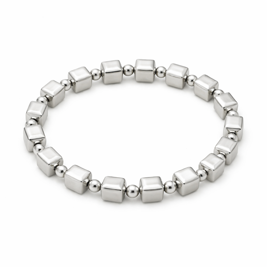 Timeless Silver Bracelet with Cubic Bead Detailing