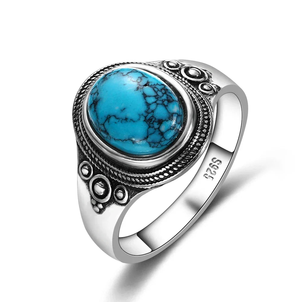 Timeless Silver Oval Turquoise Ring - Eliza-Warszawa