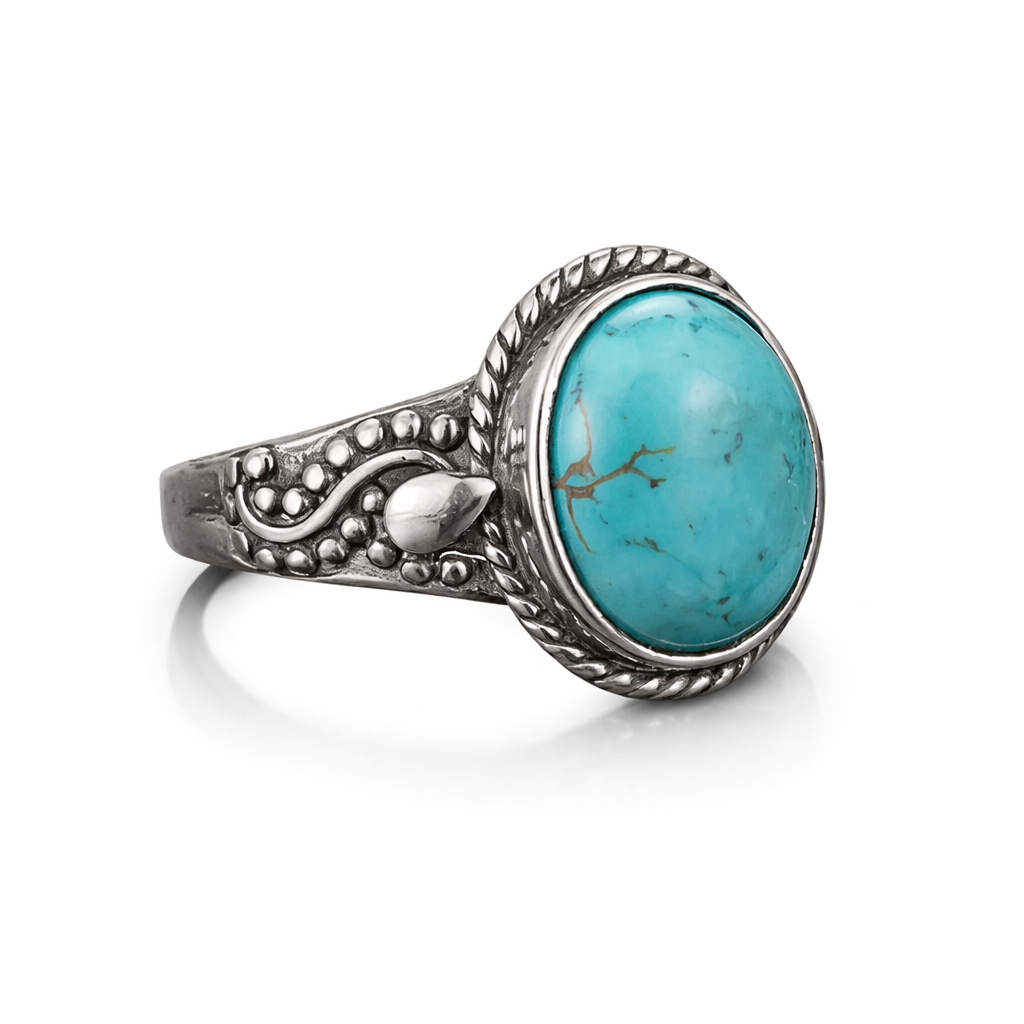 Timeless Silver Oval Turquoise Ring - Eliza-Warszawa