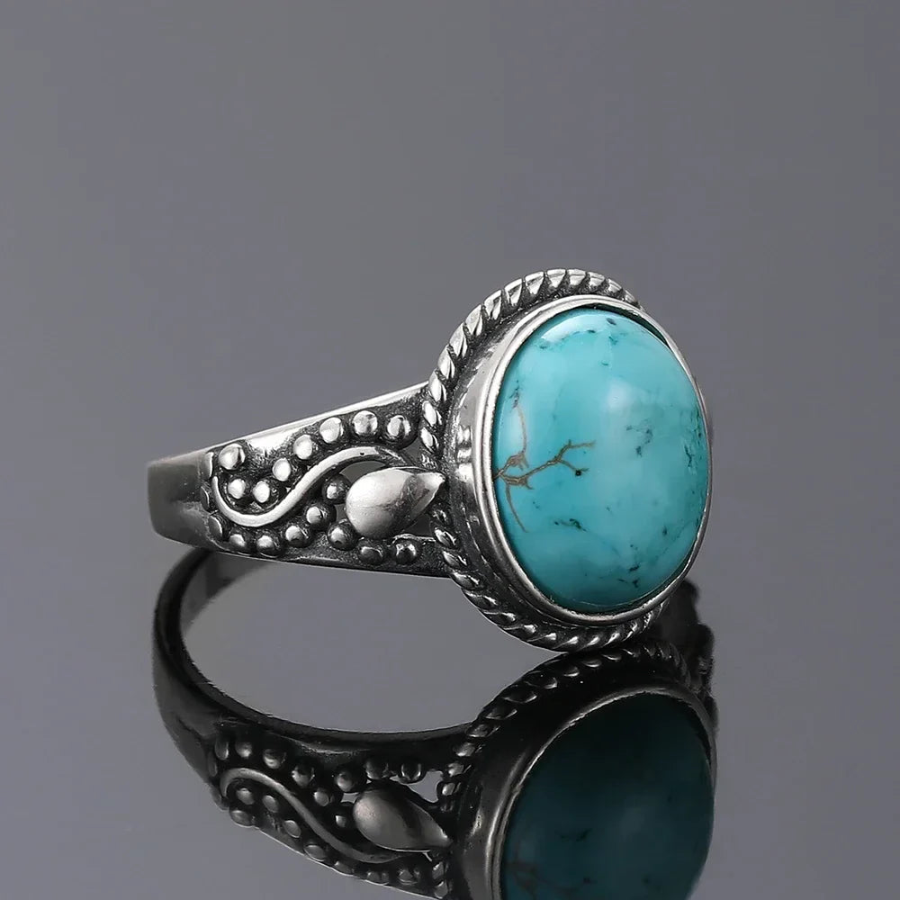 Timeless Silver Oval Turquoise Ring - Eliza-Warszawa