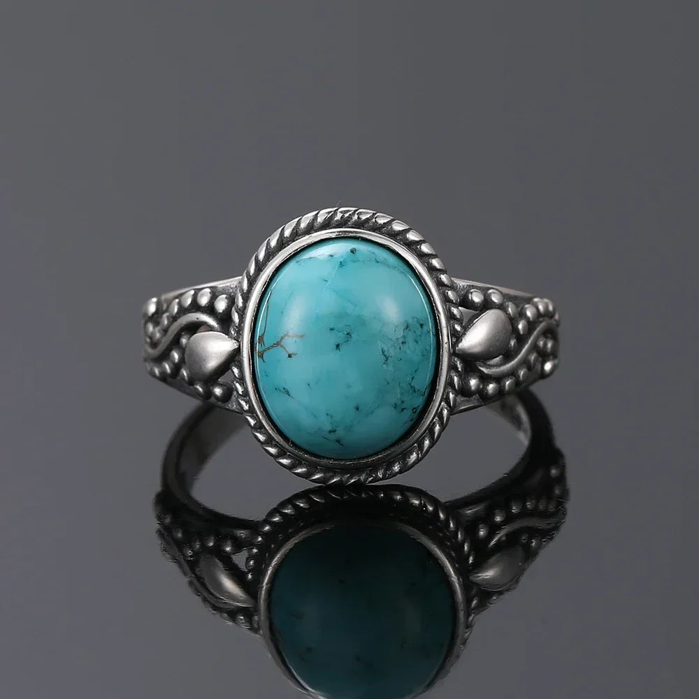 Timeless Silver Oval Turquoise Ring - Eliza-Warszawa