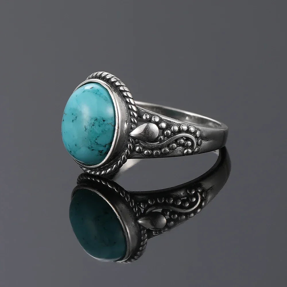 Timeless Silver Oval Turquoise Ring - Eliza-Warszawa