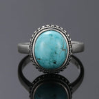 Timeless Silver Oval Turquoise Ring - Eliza-Warszawa