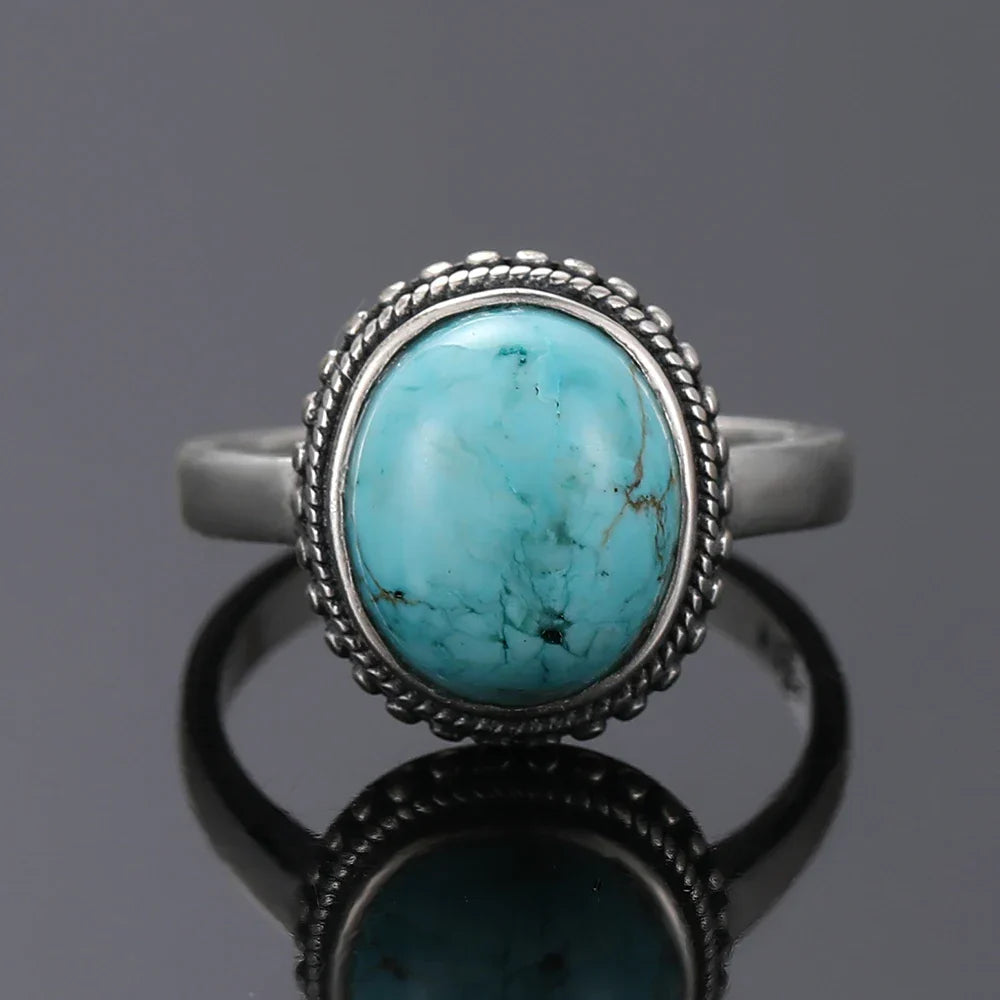 Timeless Silver Oval Turquoise Ring - Eliza-Warszawa